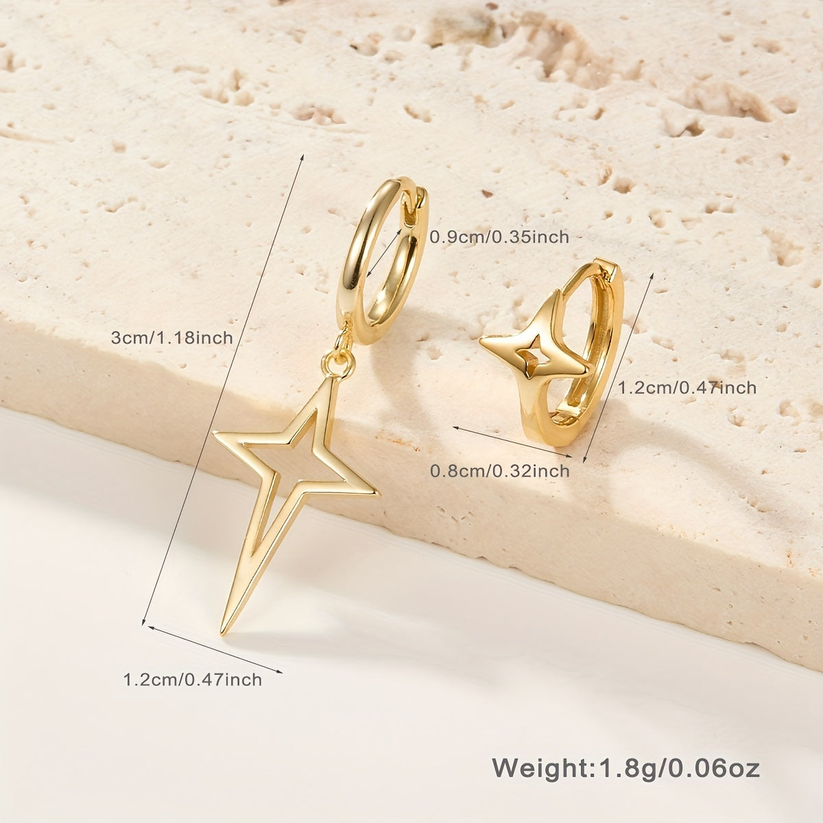 925 Sterling Silver Nickel-Free Hypoallergenic Hoop Earrings - Dazzling Asymmetric Star Design, Elegant Punk Style - Unique, Comfort-Fit for Trendsetting Women