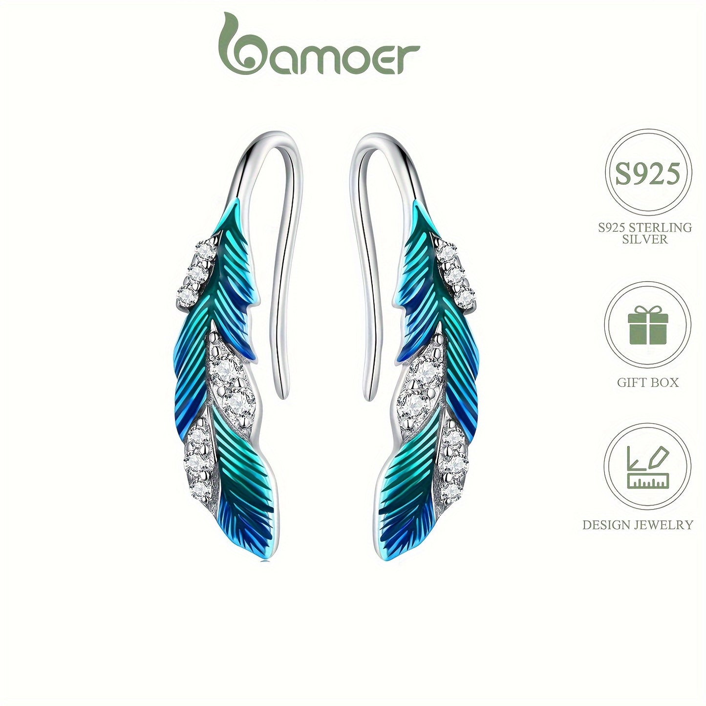 Sterling 925 Silver Exquisite Feather Design Dangle Earrings Elegant Cute Style Delicate Gift For Women