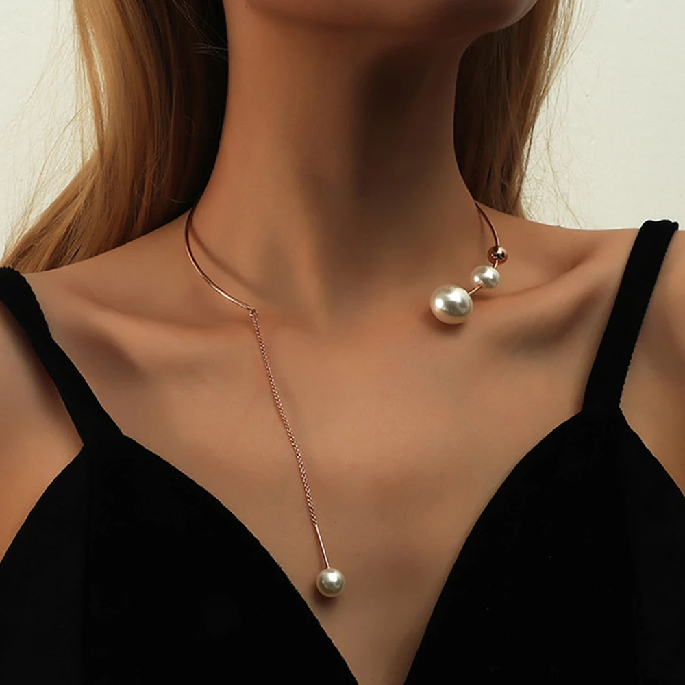 Clavicle Chain Fashion Necklace For Women Elegant Big White Imitation Pearl Choker Necklace Wedding Jewelry Collar 2021 New