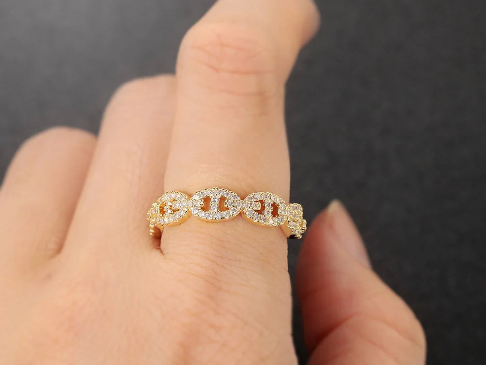 Hip Hop Link Ring for Women Gold Color Micro-inlaid Zircon Stacking Rings Female Jewelry Fashion Punk Accessories Wholesale R720