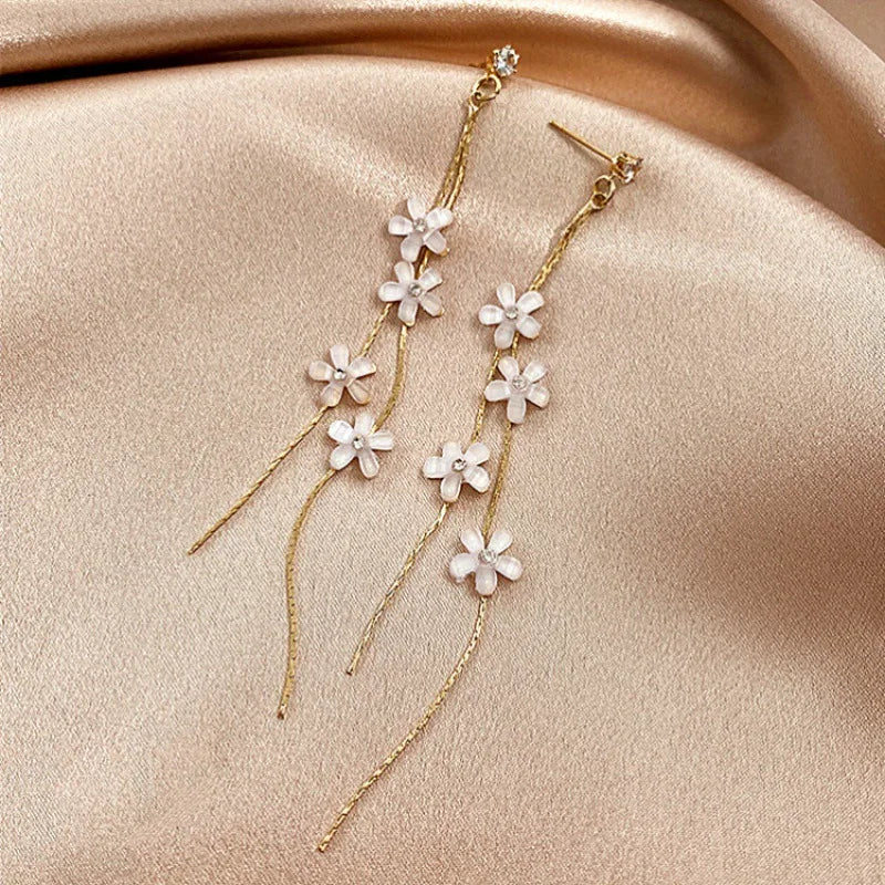 2024 Fashion Women Resin Flower Rhinestone Tassel Long Earrings Drop Dangle Earrings Wedding Party Jewelry Accessories Gifts