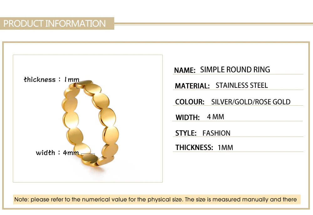 Skyrim Fashion Geometric Round Minimalist Rings for Women Girls Gold Color Stainless Steel Ring Wedding Party Jewelry Wholesale