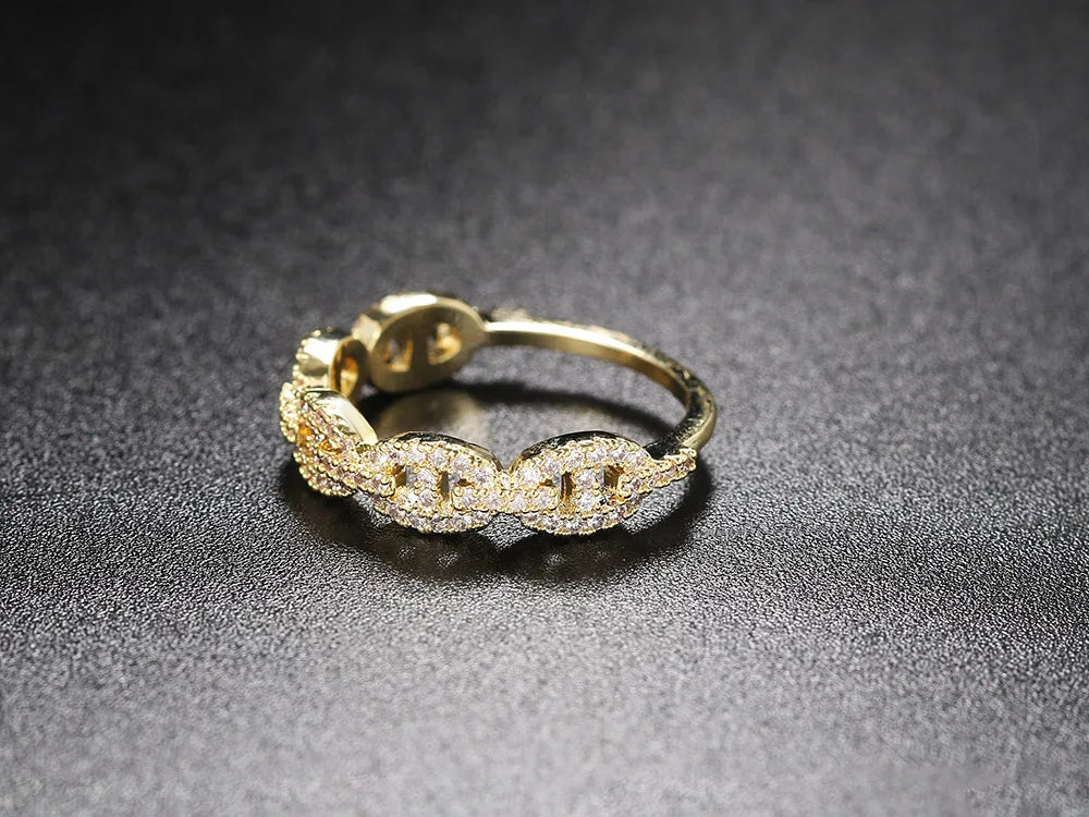 Hip Hop Link Ring for Women Gold Color Micro-inlaid Zircon Stacking Rings Female Jewelry Fashion Punk Accessories Wholesale R720