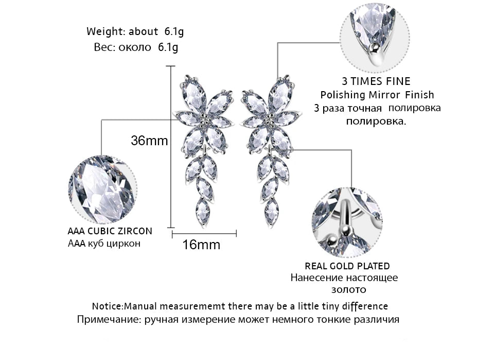 ZAKOL Fashion Leaf Zircon Wedding Earrings for Women White Gold Color Marquise Crystal Bridal Earring Party Jewelry Gift