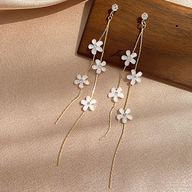 2024 Fashion Women Resin Flower Rhinestone Tassel Long Earrings Drop Dangle Earrings Wedding Party Jewelry Accessories Gifts