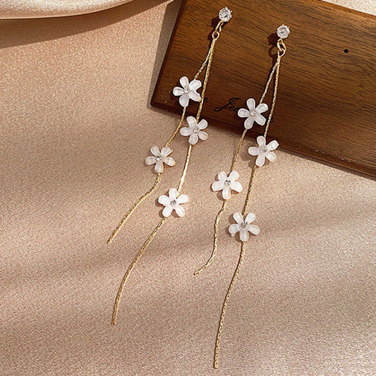 2024 Fashion Women Resin Flower Rhinestone Tassel Long Earrings Drop Dangle Earrings Wedding Party Jewelry Accessories Gifts
