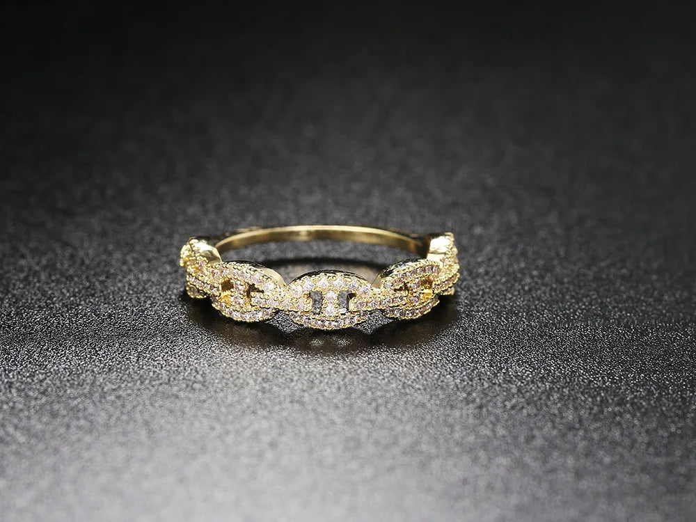 Hip Hop Link Ring for Women Gold Color Micro-inlaid Zircon Stacking Rings Female Jewelry Fashion Punk Accessories Wholesale R720