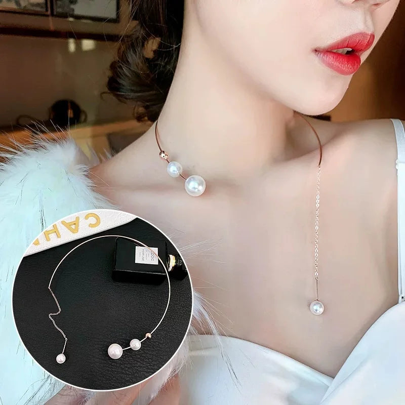 Clavicle Chain Fashion Necklace For Women Elegant Big White Imitation Pearl Choker Necklace Wedding Jewelry Collar 2021 New