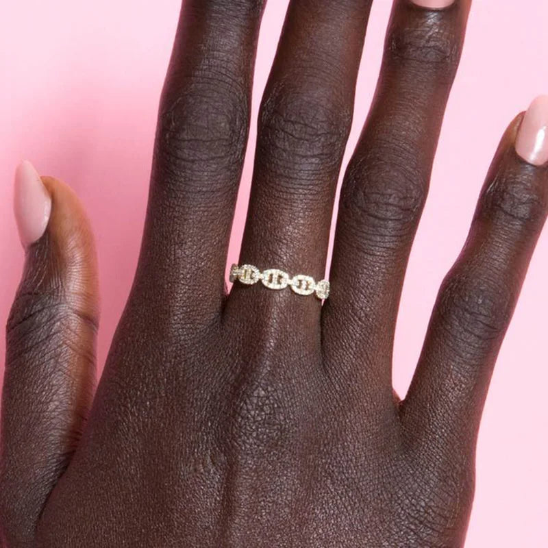 Hip Hop Link Ring for Women Gold Color Micro-inlaid Zircon Stacking Rings Female Jewelry Fashion Punk Accessories Wholesale R720