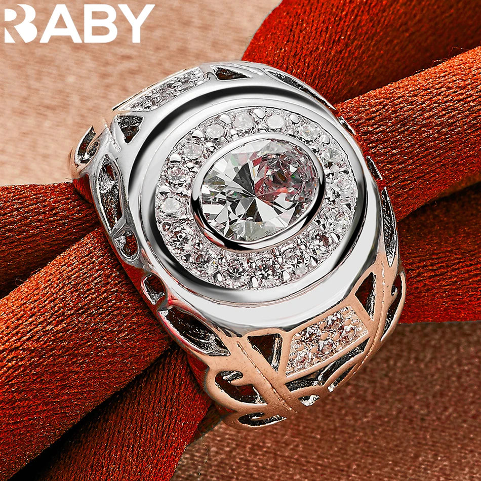 925 Sterling Silver 6-10 Size Rings For Women Man Round Large Zircon Ring Fashion Wedding Engagement Charms Party Fine Jewelry