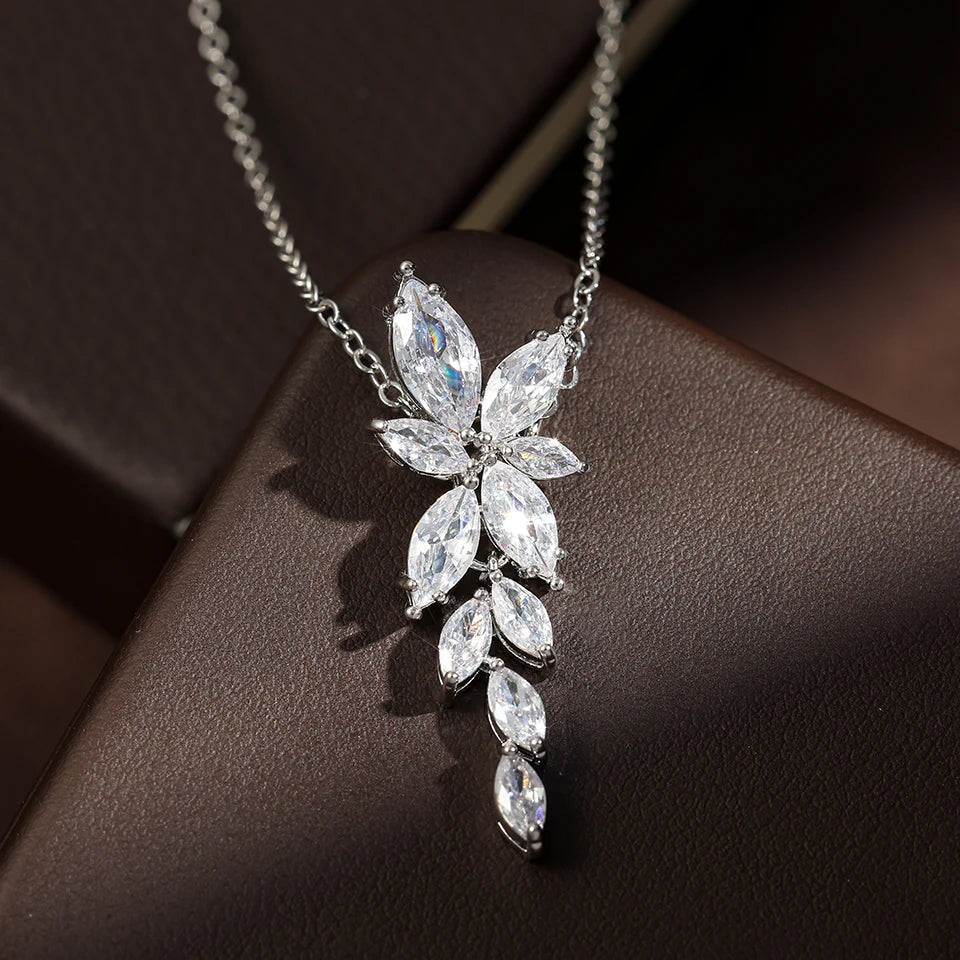 ZAKOL Fashion Leaf Zircon Wedding Earrings for Women White Gold Color Marquise Crystal Bridal Earring Party Jewelry Gift