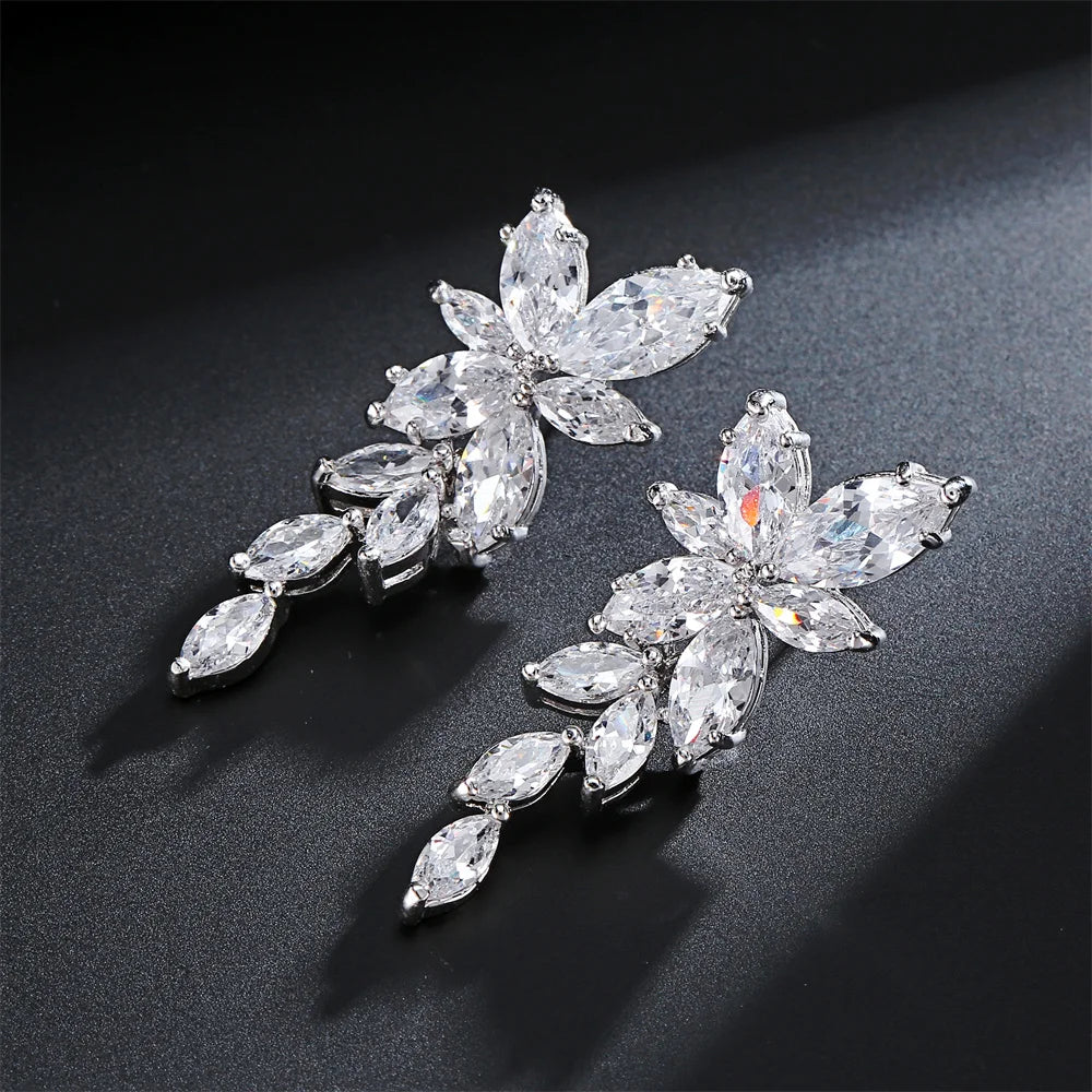ZAKOL Fashion Leaf Zircon Wedding Earrings for Women White Gold Color Marquise Crystal Bridal Earring Party Jewelry Gift