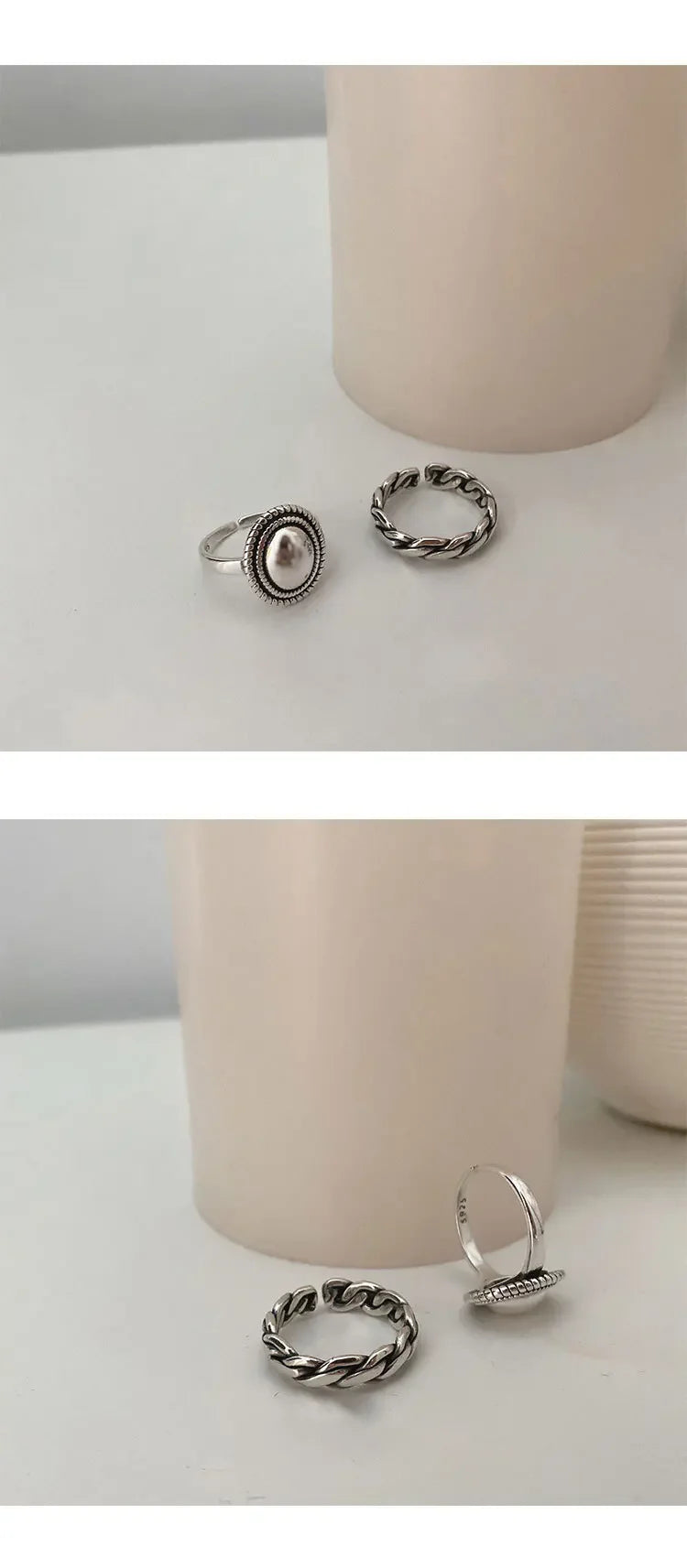 925 Sterling Silver Rings Couples Accessories INS Fashion Vintage Twist Design Round Shape Geometric Thai Silver Jewelry