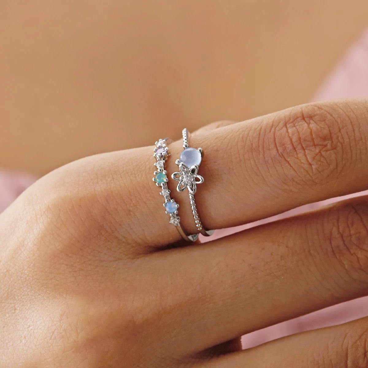 Korean CZ Sweet Crystal Zircon Heart Ring For Women Exquisite Shell Flower Opening Finger Rings Girls Princess Wedding Jewelry