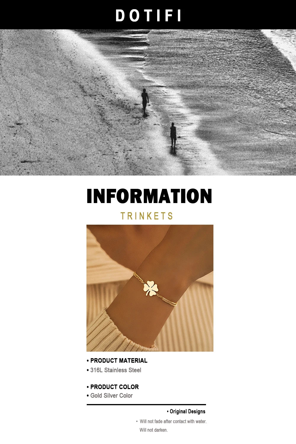 Stainless Steel Bracelets Classic Lucky Clovers Pendant Hip Hop Bracelet For Women Jewelry Non-fading High-quality Everyday Wear