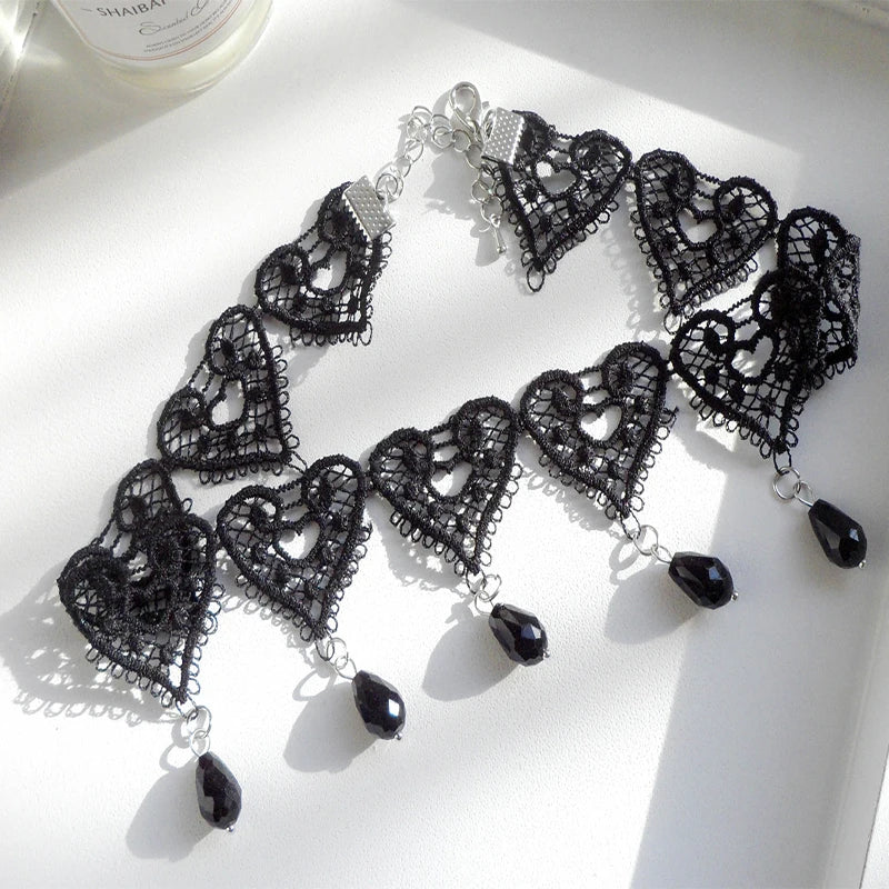 Fashion Choker Necklace For Women Sexy Black White Lace Stretch Strip Pendant Short Clavicle Gothic Necklace Aesthetic Jewelry