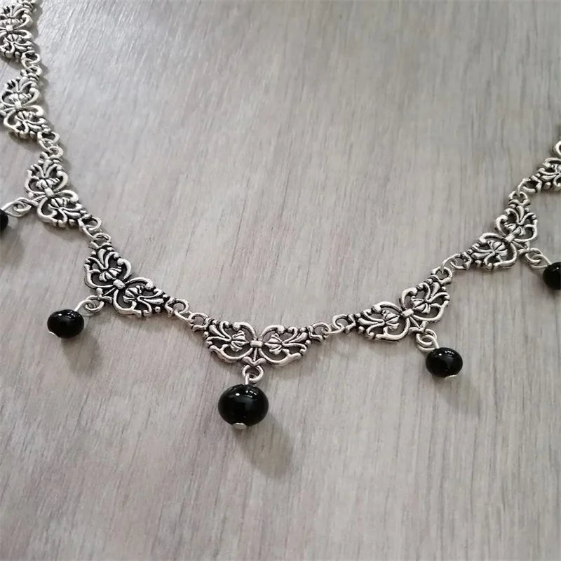 Black onyx necklace, gemstone, black, goth, gothic, victorian, witchy, wicca, pagan, medieval