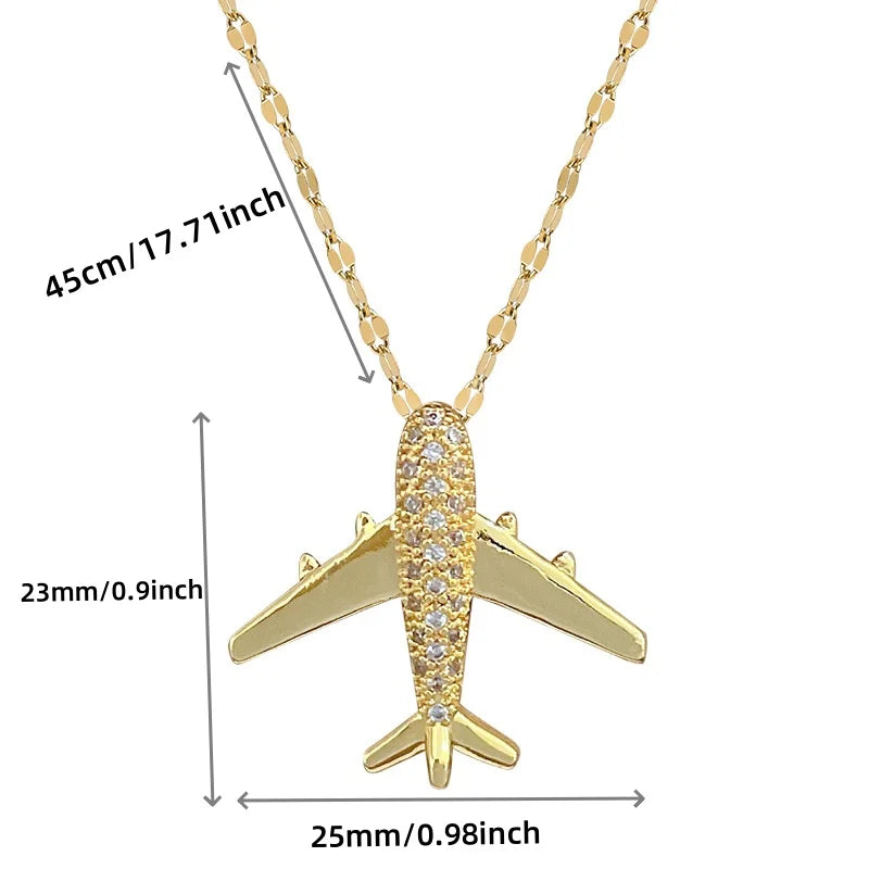 Charming Airplane Necklace with Micro-inlaid Zircon, Elevate Your Look with Glamor