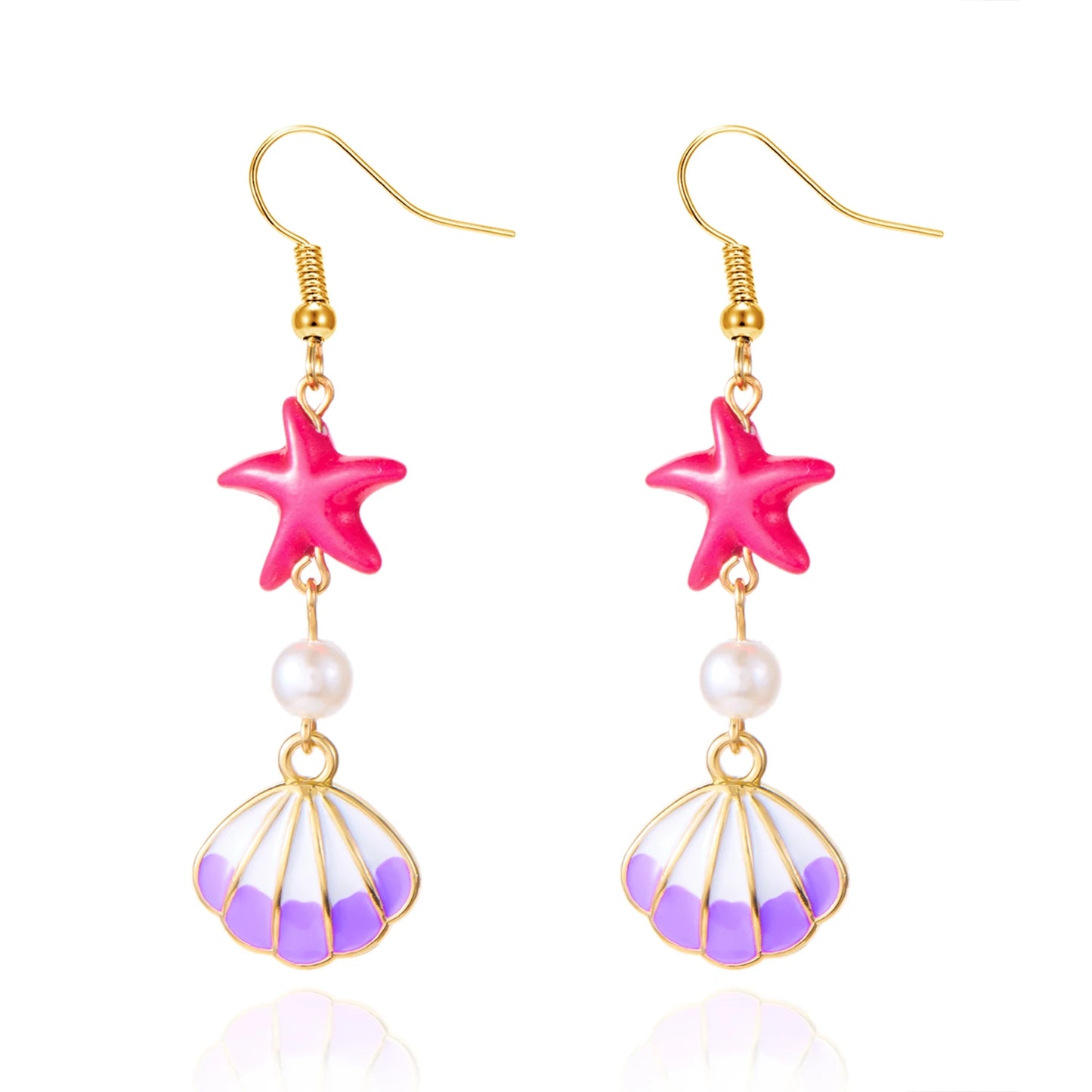 Fashion Ocean Style Shell Starfish Drop Earrings For Women Boho Retro Enamel Seashell Conch Dangle Earrings Beach Party Jewelry