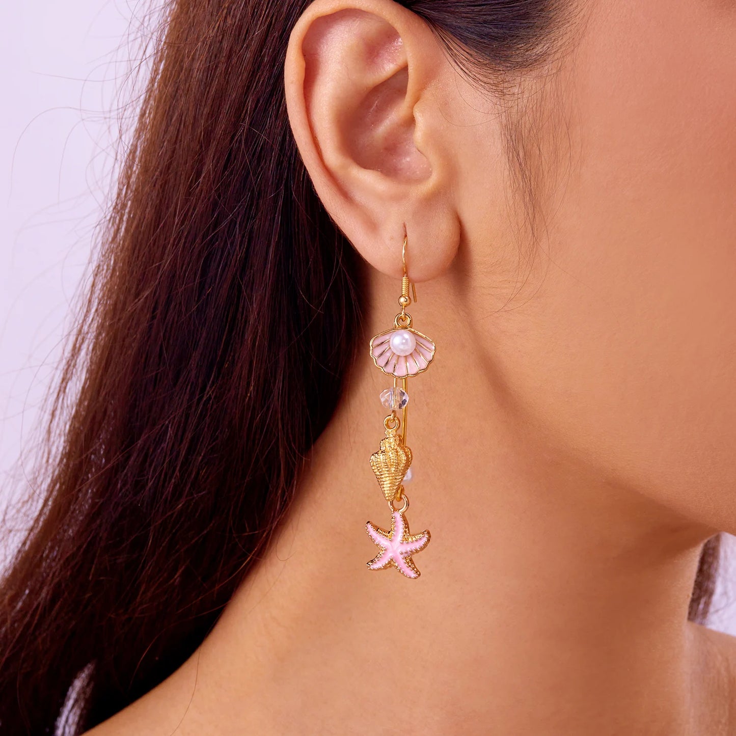 Fashion Ocean Style Shell Starfish Drop Earrings For Women Boho Retro Enamel Seashell Conch Dangle Earrings Beach Party Jewelry
