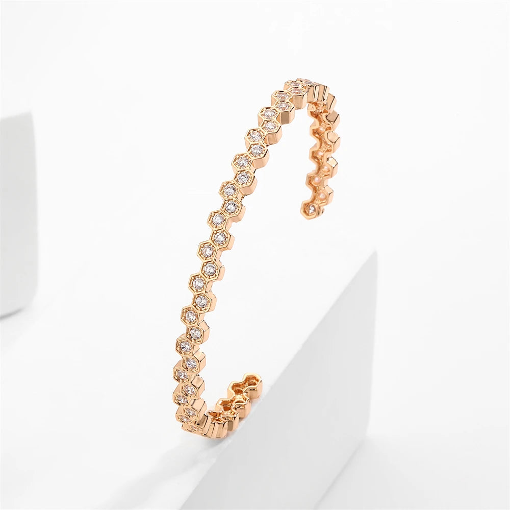 UILZ 316L Stainles Steel Open Hexagon Bracelet For Women High-quality Exquisite Zircon Inlay Simple Not Fading Bracelet Jewelry