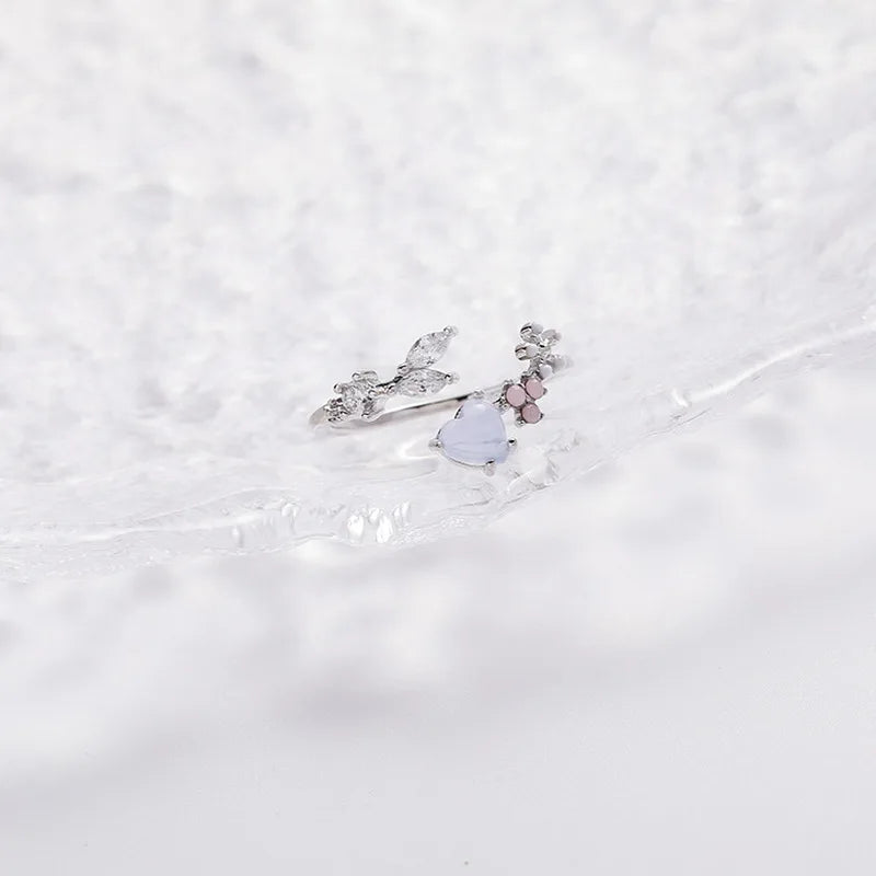 Korean CZ Sweet Crystal Zircon Heart Ring For Women Exquisite Shell Flower Opening Finger Rings Girls Princess Wedding Jewelry