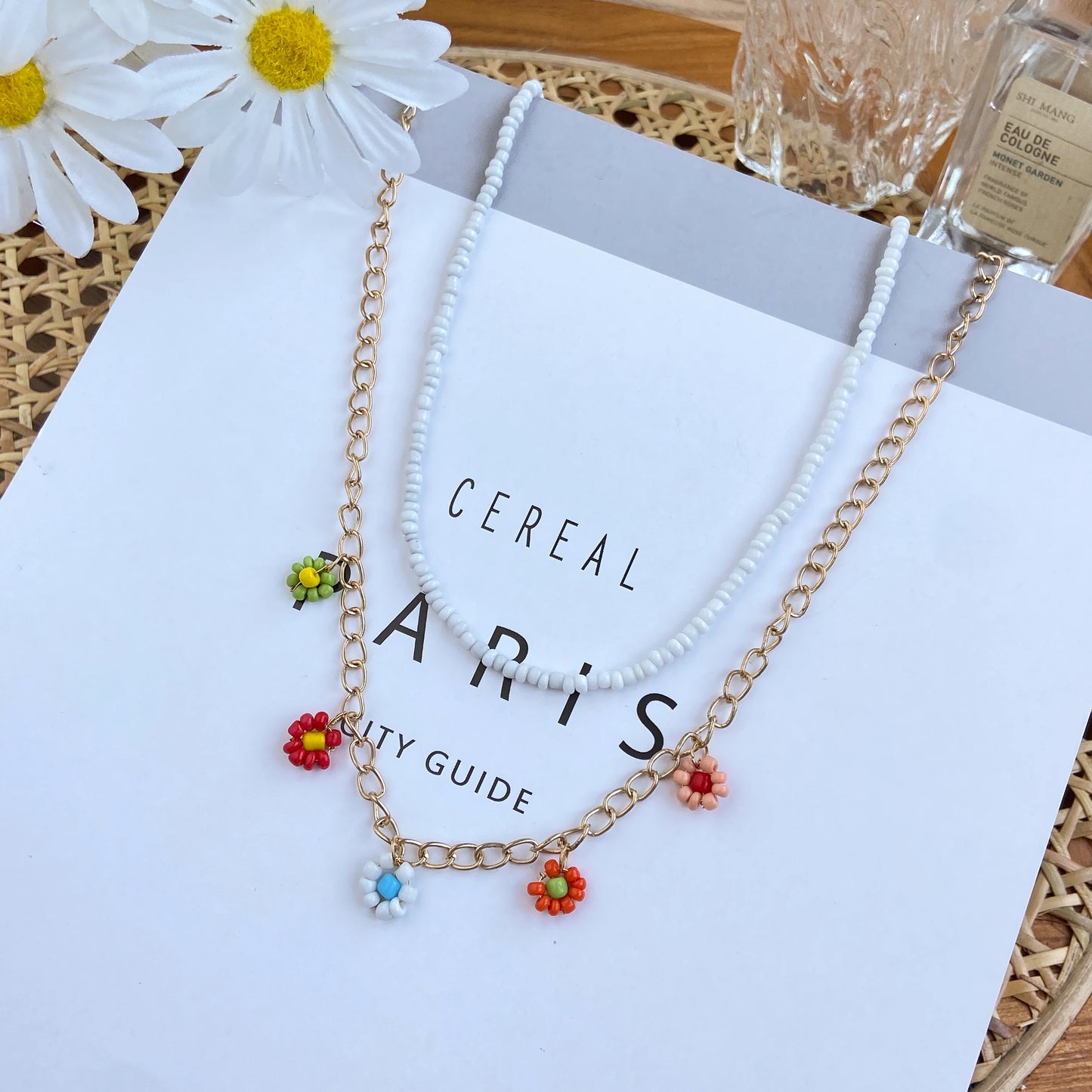 Y2K Flowers Charms Pearl Choker Necklace For Women Boho Colorful Beaded Clavicle Chain Short Necklaces Jewelry Gift 2024
