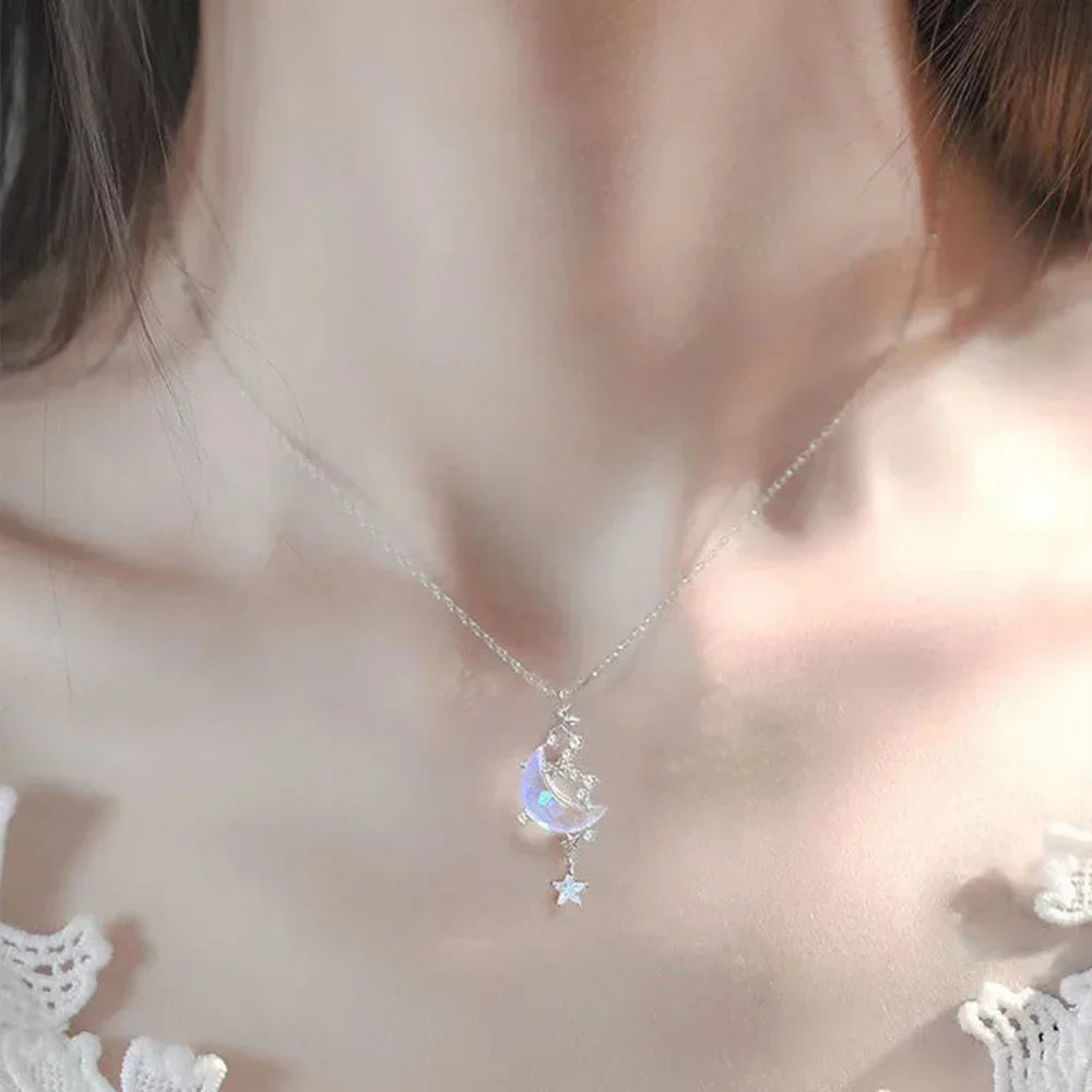 Y2k Heart Star Pendant Necklace Women's Fashion Cool Silver Color Chain Necklace Rhinestone Clavicle Chain Daily Jewlery Gifts