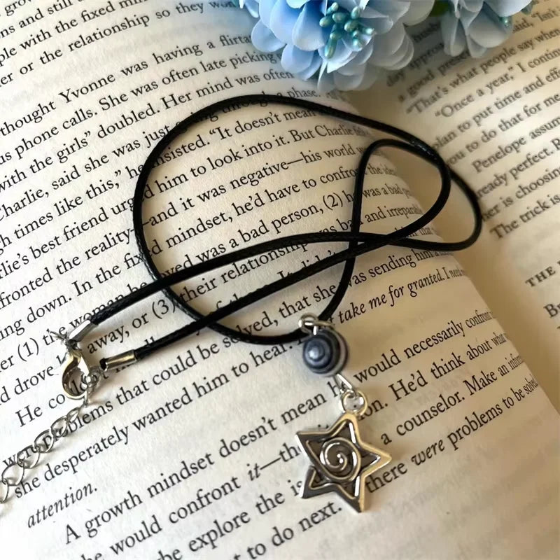 Black cord necklace, star charm, swirl, lobster clasp, adjustable, 18 inch,celestial gift