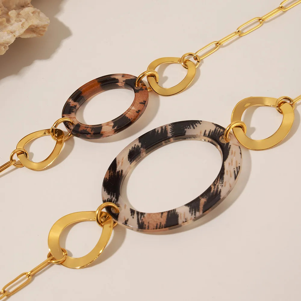 Necklace for Women Leopard Print Stainless Steel Acrylic Pendant Long Chain Sweater Link Gorgeous Charm Jewelry Gift