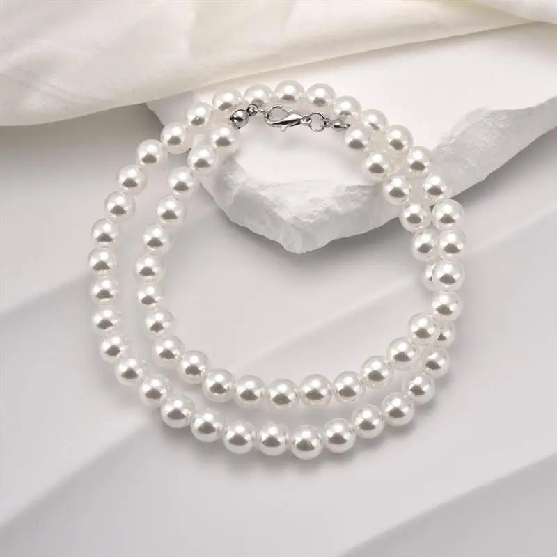 New Trendy Imitation Pearl Necklace For Men Temperament Simple Handmade Strand Bead Necklace Men Fine Jewelry Wedding Gift