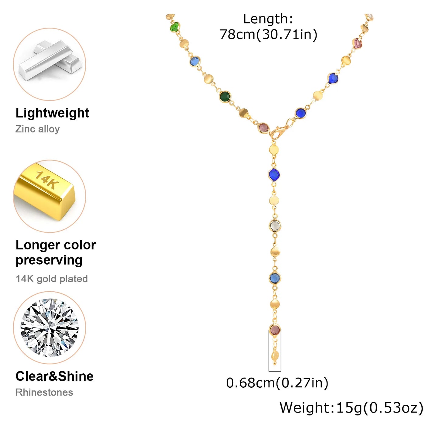 Long Y Shape Necklace, Multicolor Stone Beaded Chain Y2K Necklace for Women, Handmade Boho Summer Jewelry