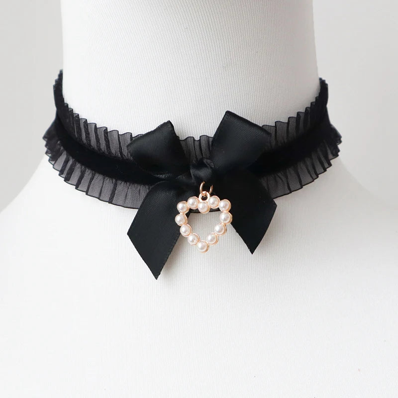 Fashion Choker Necklace For Women Sexy Black White Lace Stretch Strip Pendant Short Clavicle Gothic Necklace Aesthetic Jewelry
