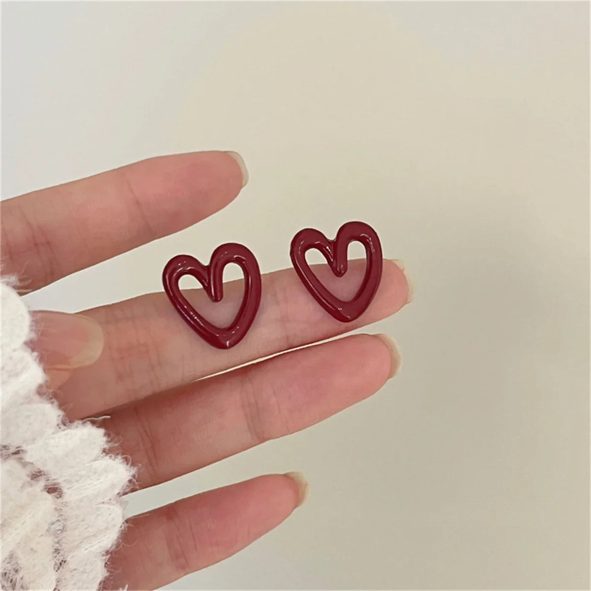 Vintage Trendy Red Enamel Geometric Round Heart Stud Earrings For Women Light Luxury Imitation Pearl Square Oval Earring Jewelry