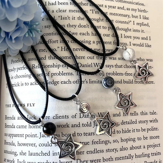 Black cord necklace, star charm, swirl, lobster clasp, adjustable, 18 inch,celestial gift
