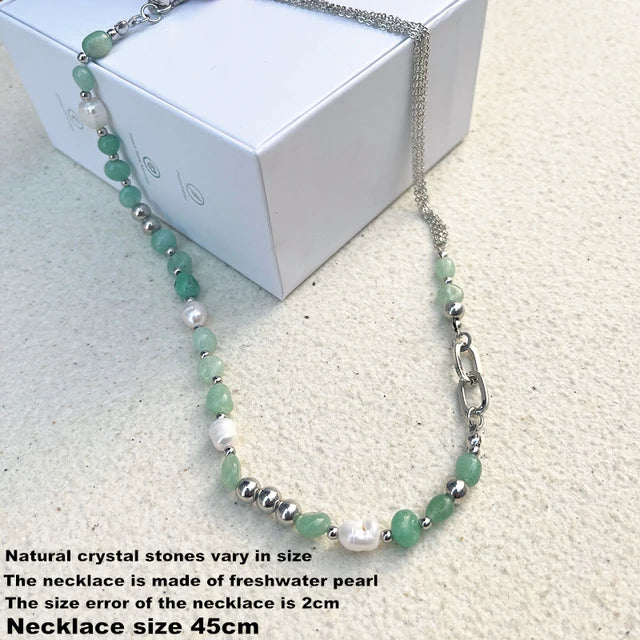 kshmir Natural stone blue crystal necklace baroque natural freshwater pearl niche design feeling fresh clavicle chain women