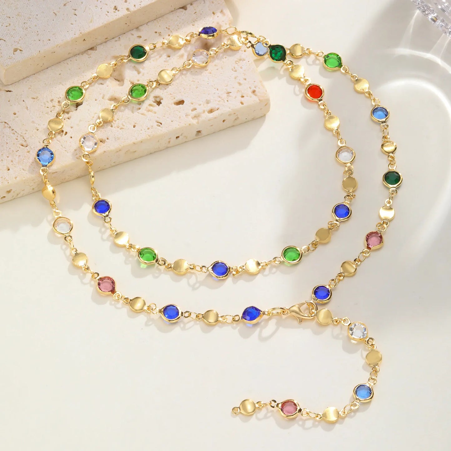Long Y Shape Necklace, Multicolor Stone Beaded Chain Y2K Necklace for Women, Handmade Boho Summer Jewelry