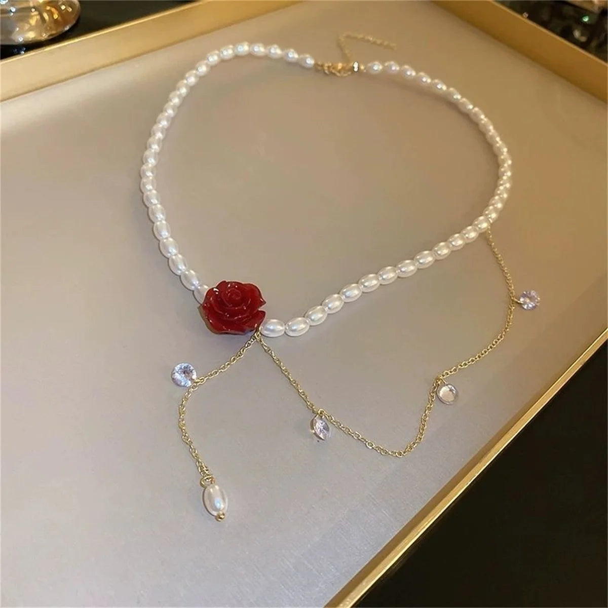 Minimalist Imitation Pearl Long Tassel Necklace For Women Ladies Elegant White Pearl Choker Clavicle Chain Wedding Party Jewelry