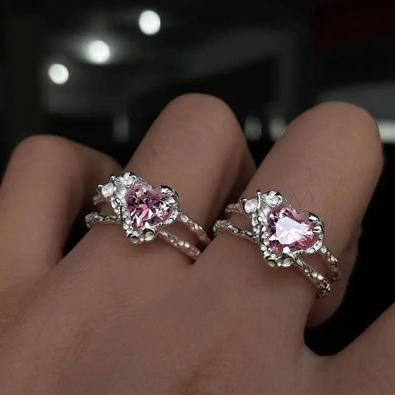 2022 New Y2K Shine Rings Crystal Silver Color Rings for Women Cute Remetic Geometric Ring Trendy Fashion Jewelry