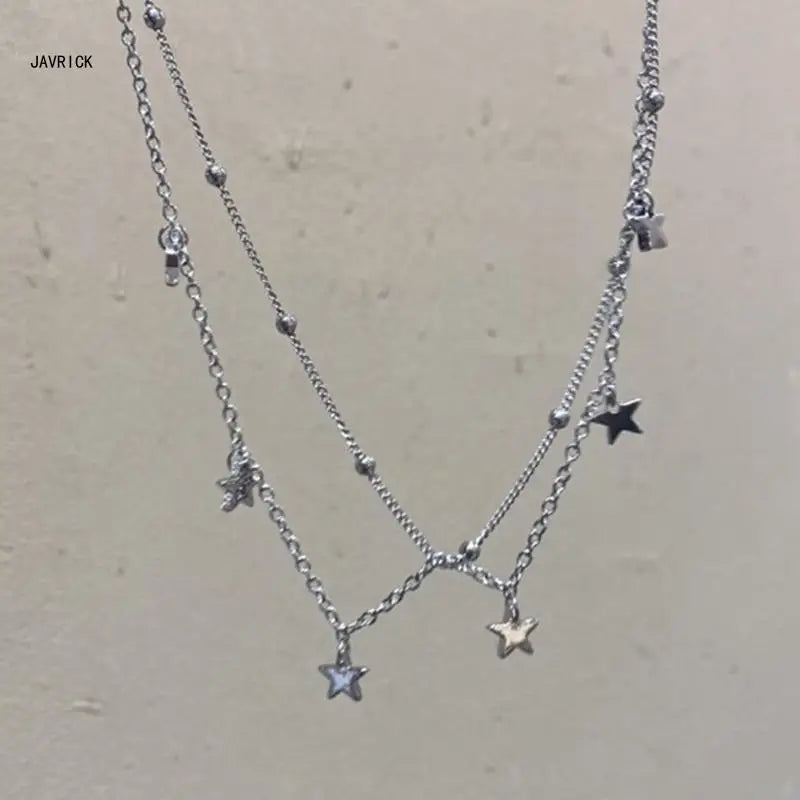 Y2K Star Necklace Double Layer Five-pointed Star Necklace Pendant Choker Five-Pointed Star Pendant Necklace for Women D0LC
