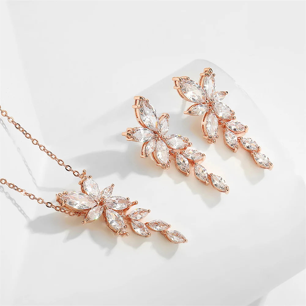 ZAKOL Fashion Leaf Zircon Wedding Earrings for Women White Gold Color Marquise Crystal Bridal Earring Party Jewelry Gift