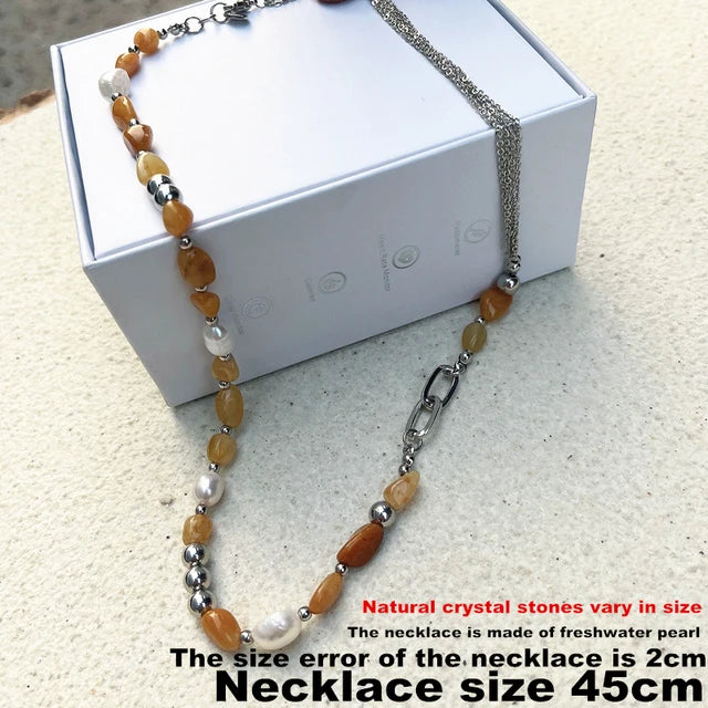 kshmir Natural stone blue crystal necklace baroque natural freshwater pearl niche design feeling fresh clavicle chain women