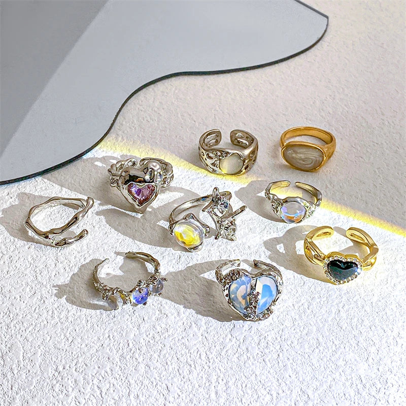 17KM 3Pcs Y2K Kpop Rings Set Crystal Oil Drip Rings for Women Geometric Resin Gold Color Ring Accessories Fashion Jewelry 2022