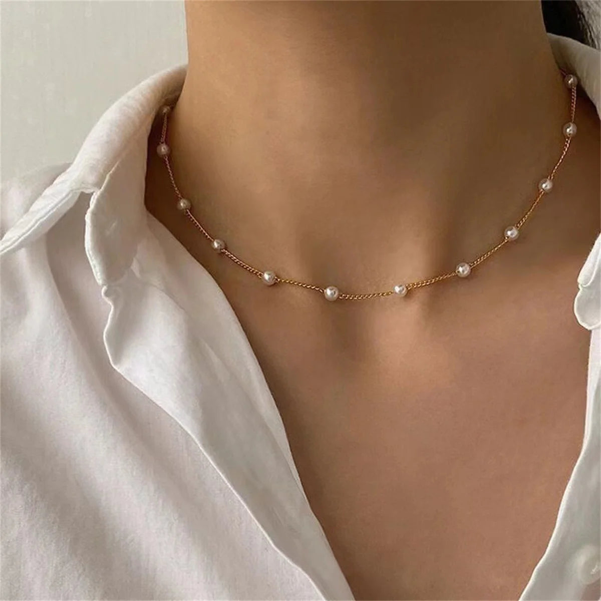 Minimalist Imitation Pearl Long Tassel Necklace For Women Ladies Elegant White Pearl Choker Clavicle Chain Wedding Party Jewelry