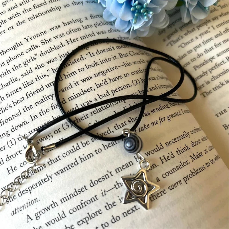 Black cord necklace, star charm, swirl, lobster clasp, adjustable, 18 inch,celestial gift