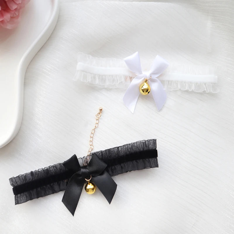 Fashion Choker Necklace For Women Sexy Black White Lace Stretch Strip Pendant Short Clavicle Gothic Necklace Aesthetic Jewelry