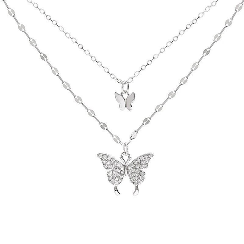Fashion Shiny Butterfly Necklace Ladies Exquisite Double Layer Clavicle Chain Cool Neck Chain For Women Jewelry Gift