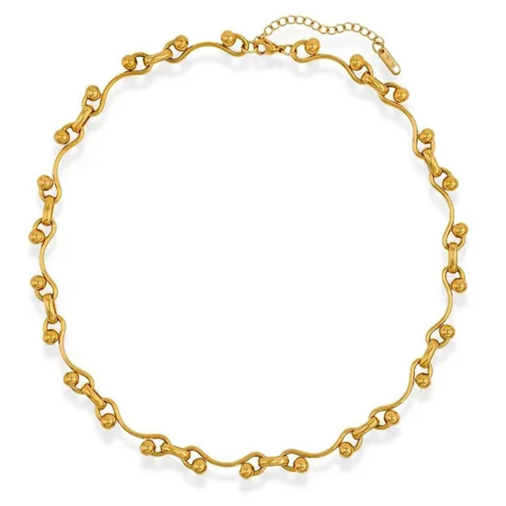 Y2K Stainless Steel Wave Ball Chain Necklace for Women Men Punk Grunge Fashion Handmade Jewelry