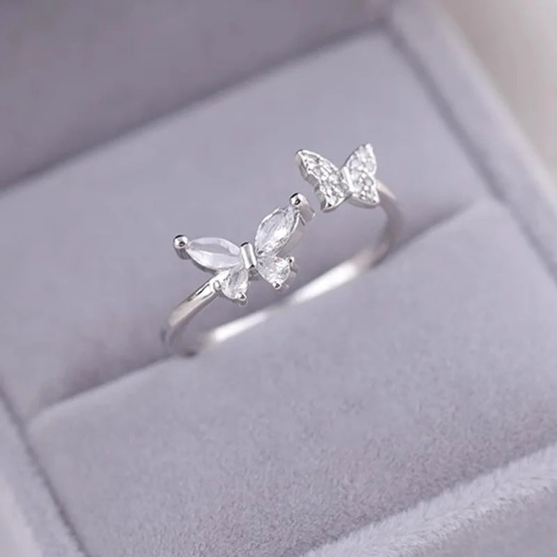 Y2K Sweet Bow Knot Zircon Ring Women Handmade Irregular Design Rings Girls Bow Openning Finger Ring Fashion Jewelry Friend Gifts