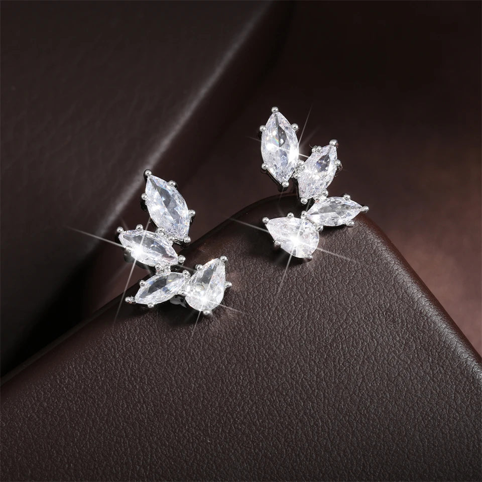 ZAKOL Fashion Leaf Zircon Wedding Earrings for Women White Gold Color Marquise Crystal Bridal Earring Party Jewelry Gift